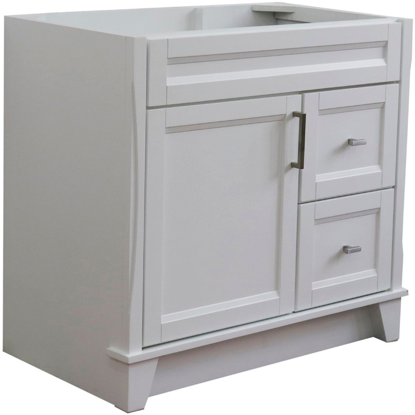 36" Single sink vanity in White finish cabinet only Left door