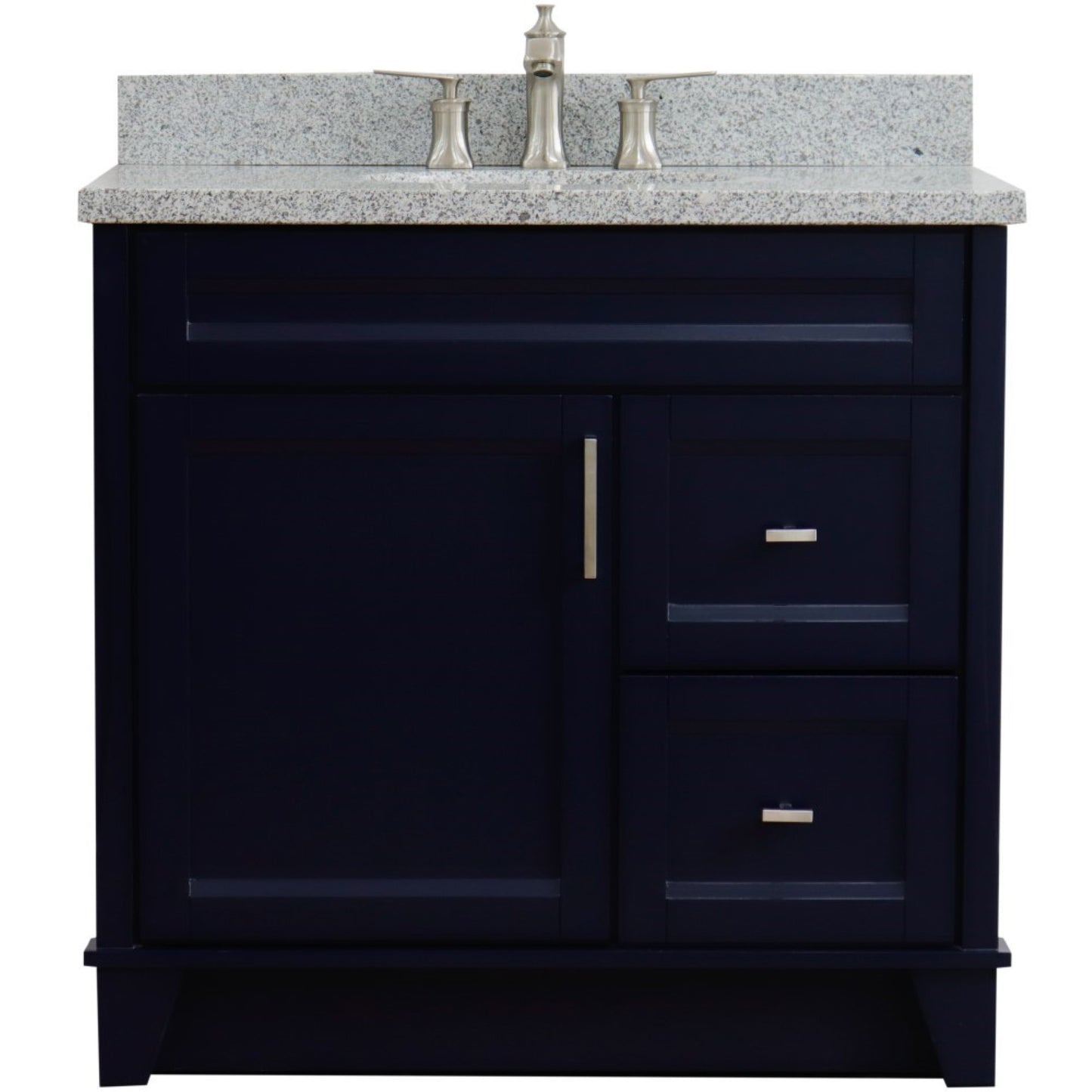 37" Single sink vanity in Blue finish with Gray granite and Left door/Center sink