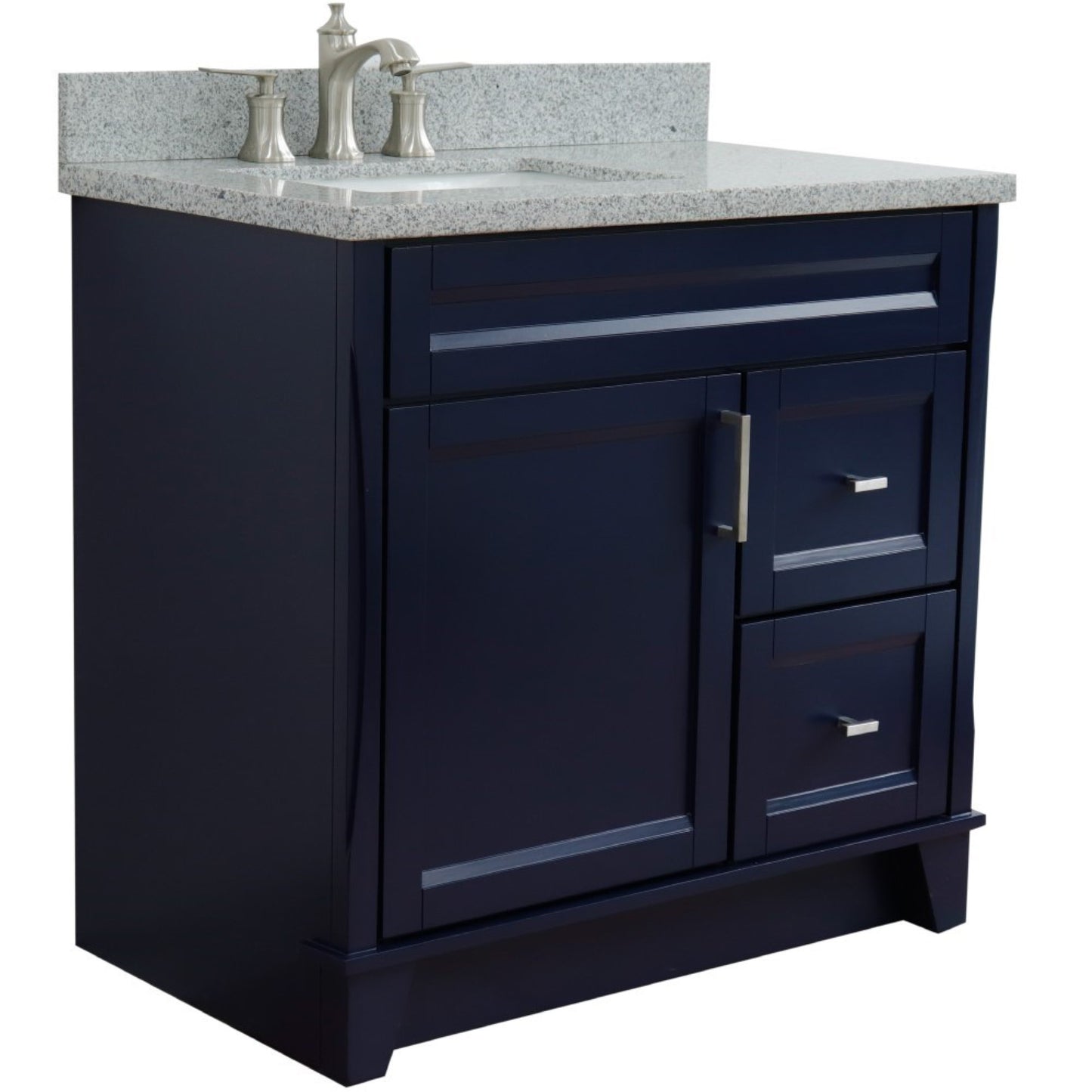 37" Single sink vanity in Blue finish with Gray granite and Left door/Left sink