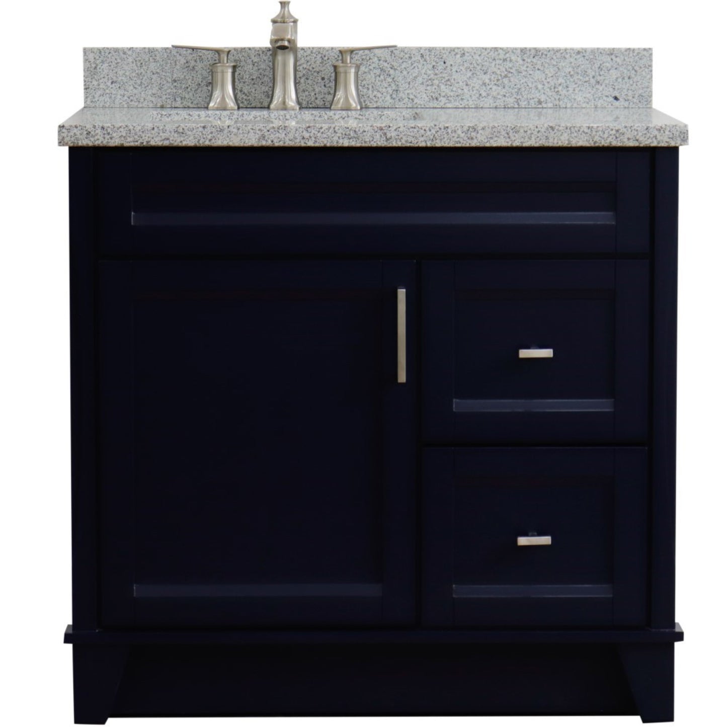 37" Single sink vanity in Blue finish with Gray granite and Left door/Left sink