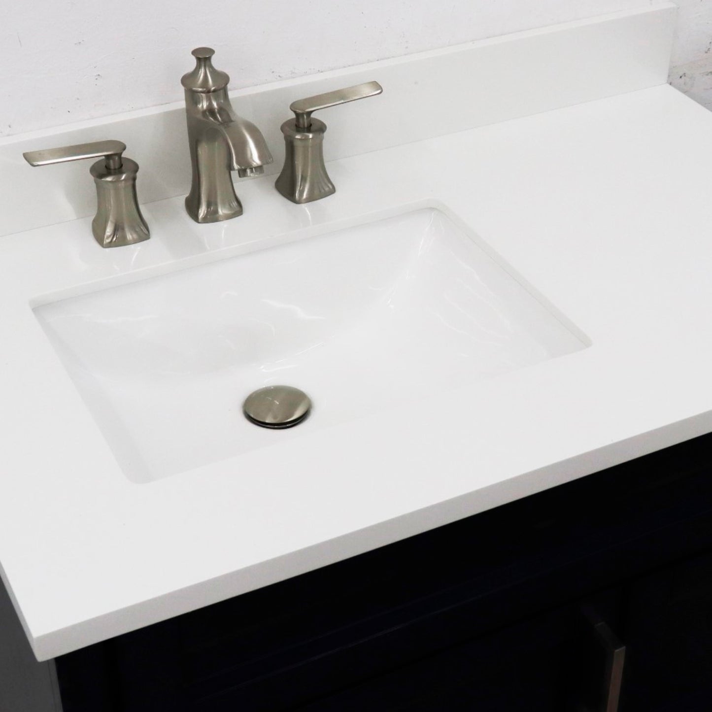 37" Single sink vanity in Blue finish with White engineered stone and Left door/Left sink