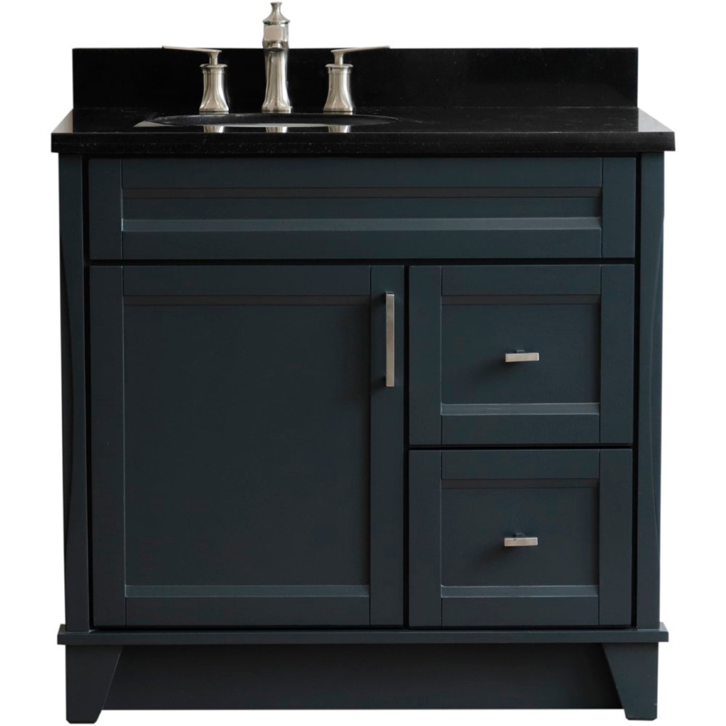 37" Single sink vanity in Dark Gray finish with Black galaxy granite and Left door/Left sink