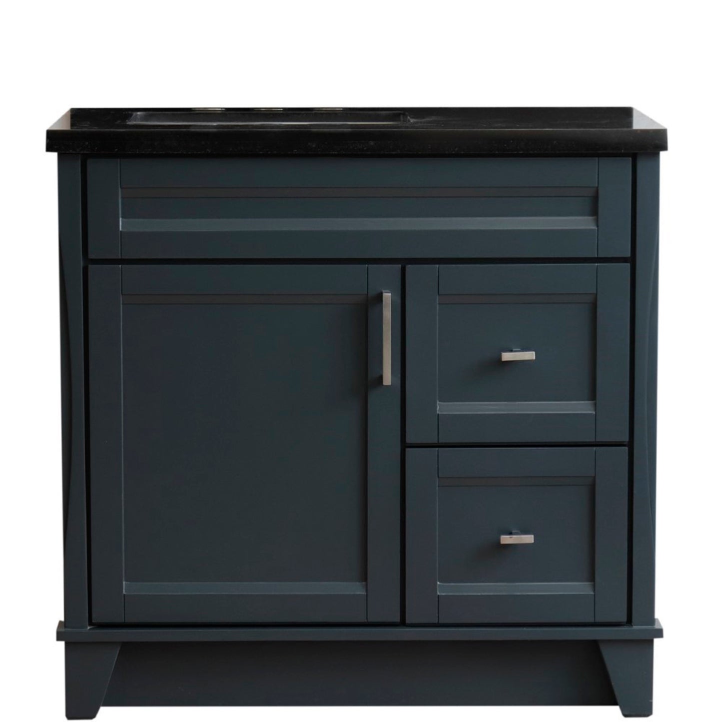 37" Single sink vanity in Dark Gray finish with Black galaxy granite and Left door/Left sink