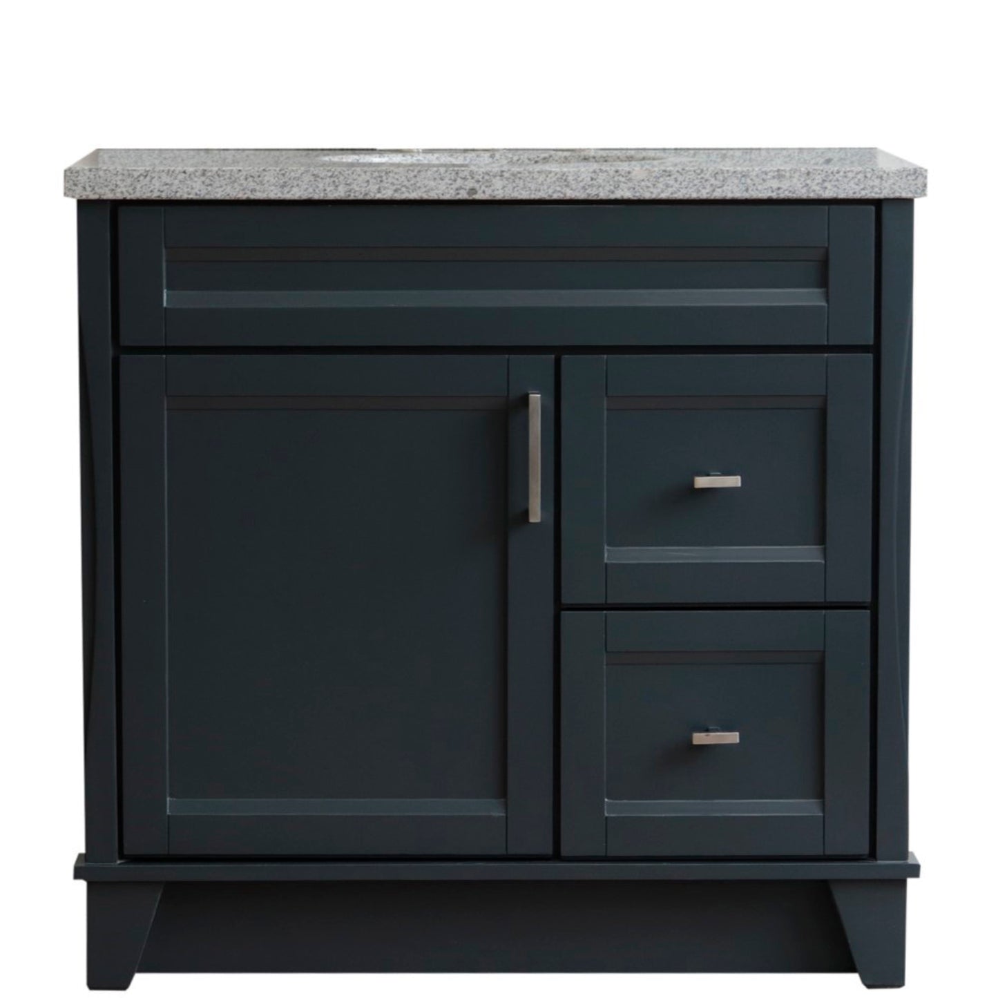 37" Single sink vanity in Dark Gray finish with Gray granite and Left door/Center sink
