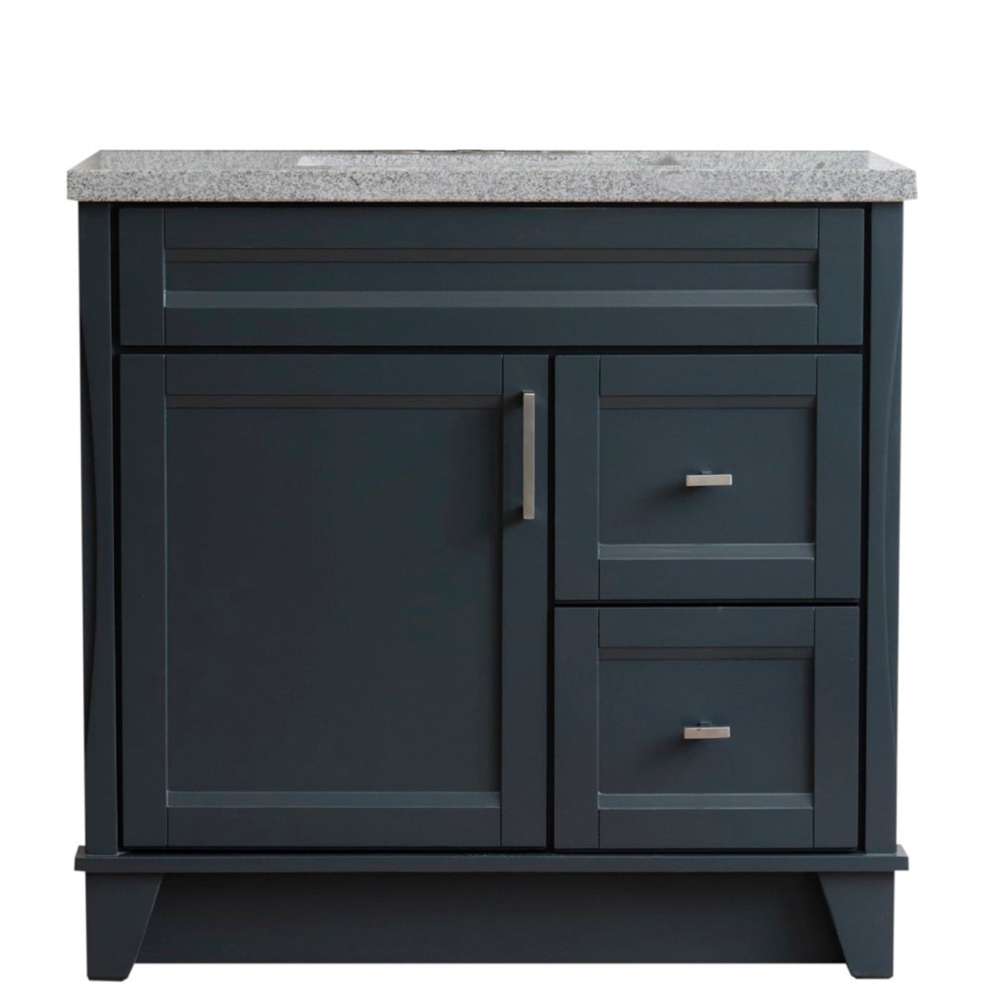37" Single sink vanity in Dark Gray finish with Gray granite and Left door/Center sink