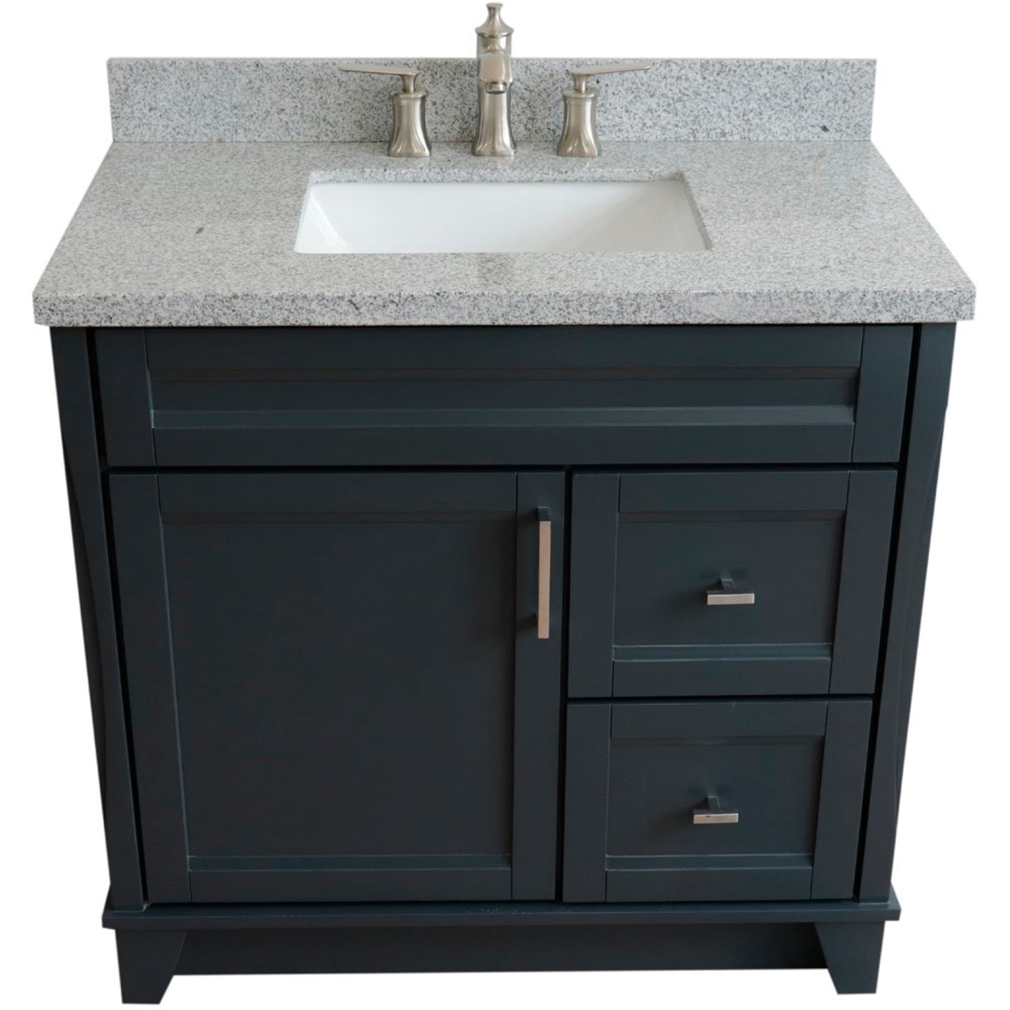 37" Single sink vanity in Dark Gray finish with Gray granite and Left door/Center sink