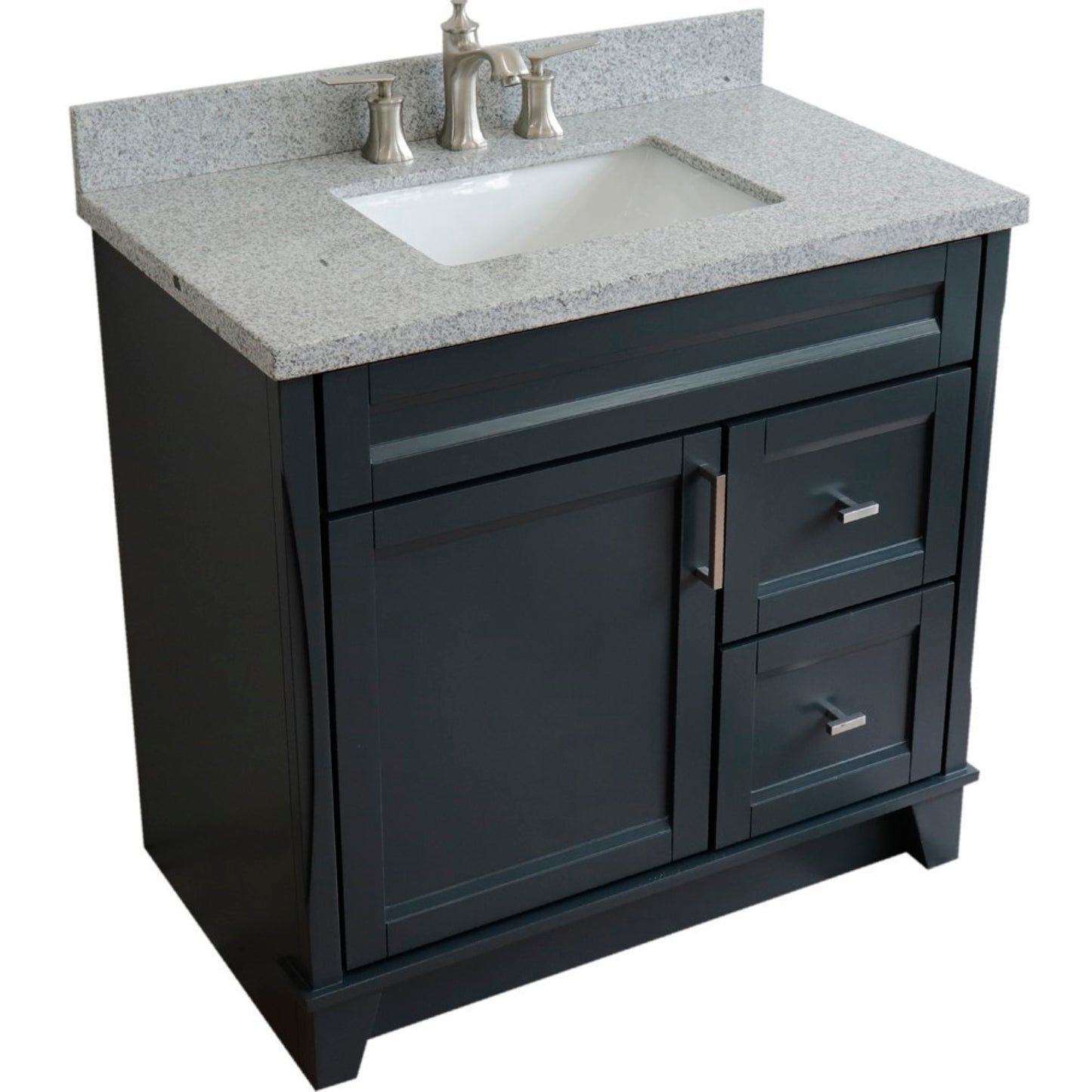 37" Single sink vanity in Dark Gray finish with Gray granite and Left door/Center sink