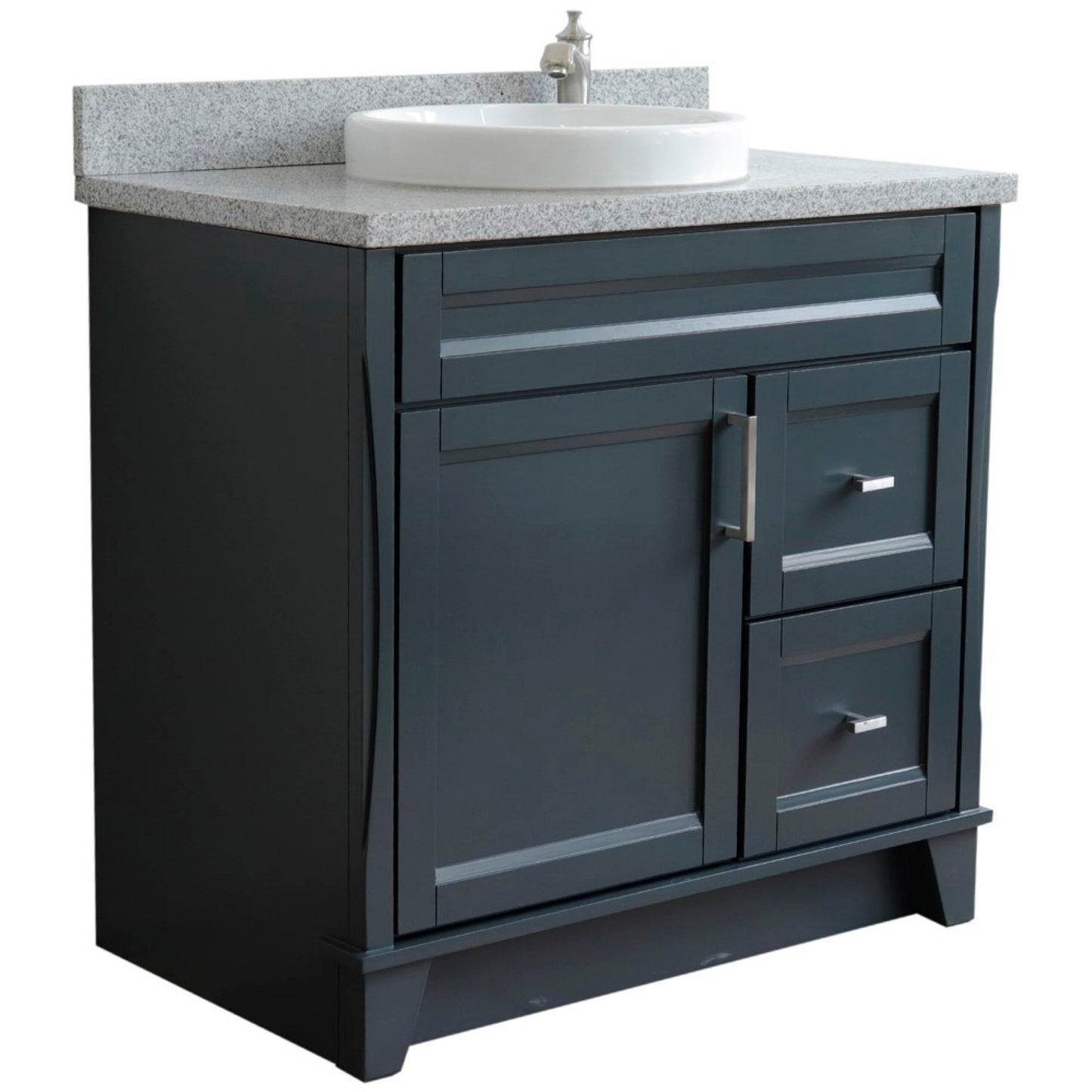 37" Single sink vanity in Dark Gray finish with Gray granite and Left door/Round Center sink
