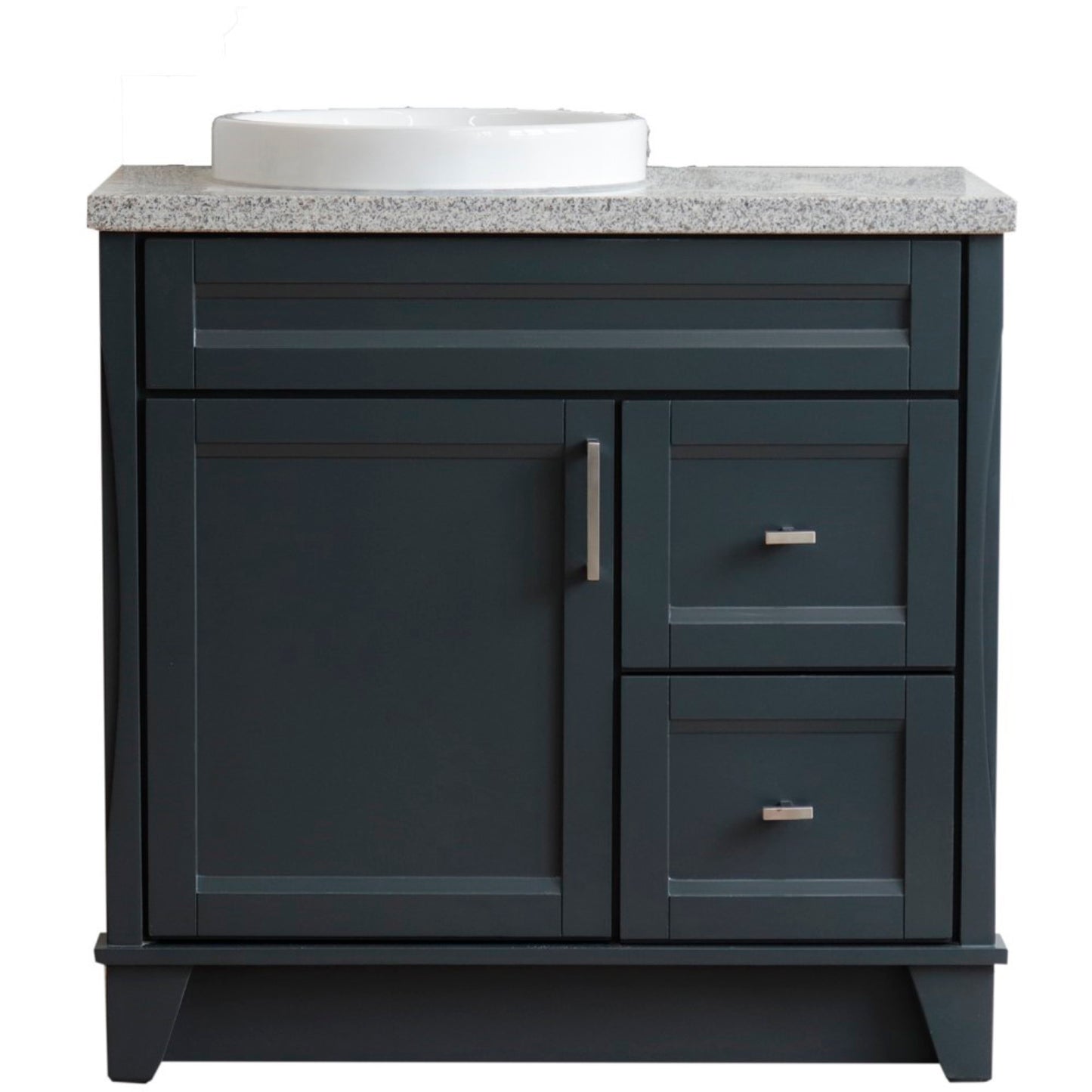 37" Single sink vanity in Dark Gray finish with Gray granite and Left door/Round Left sink