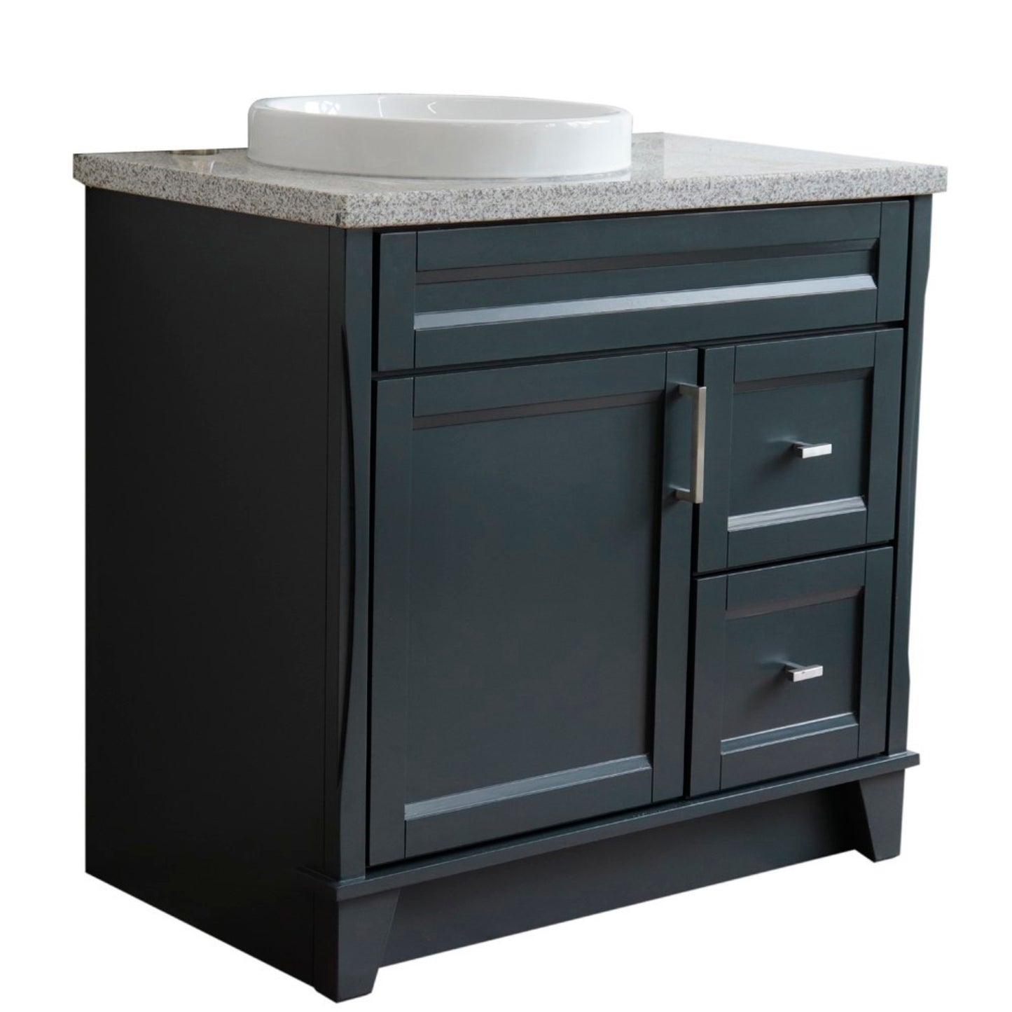 37" Single sink vanity in Dark Gray finish with Gray granite and Left door/Round Left sink