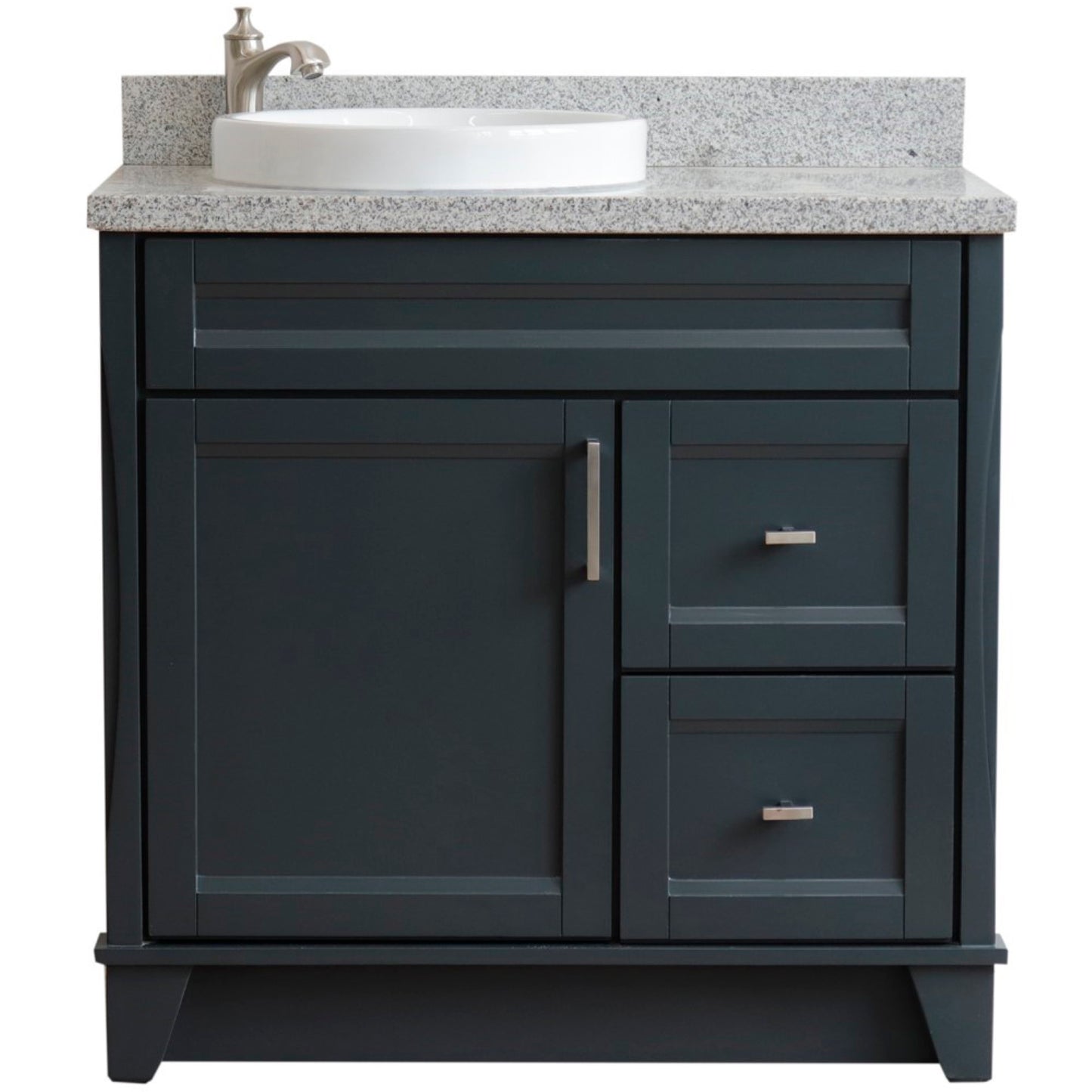 37" Single sink vanity in Dark Gray finish with Gray granite and Left door/Round Left sink
