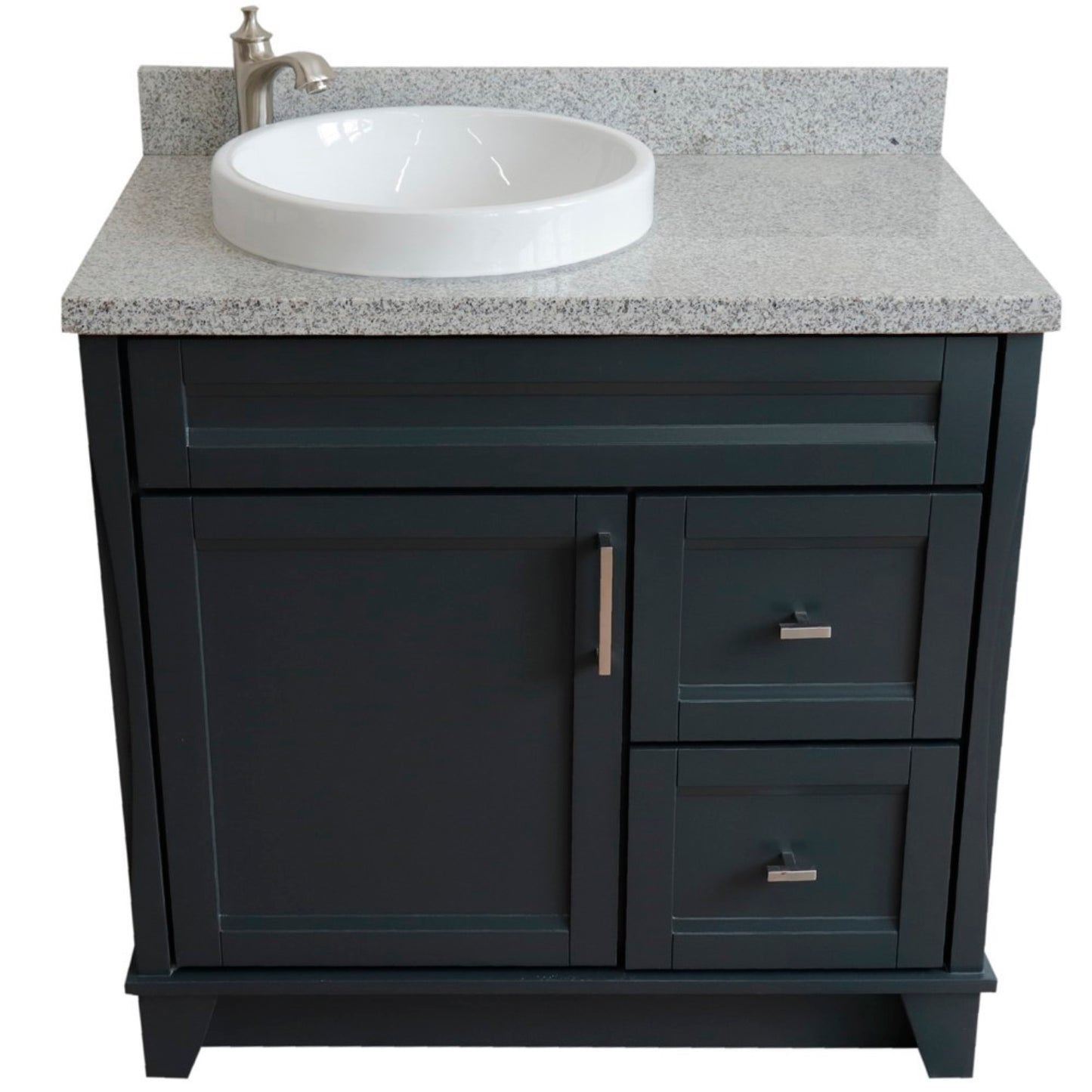 37" Single sink vanity in Dark Gray finish with Gray granite and Left door/Round Left sink