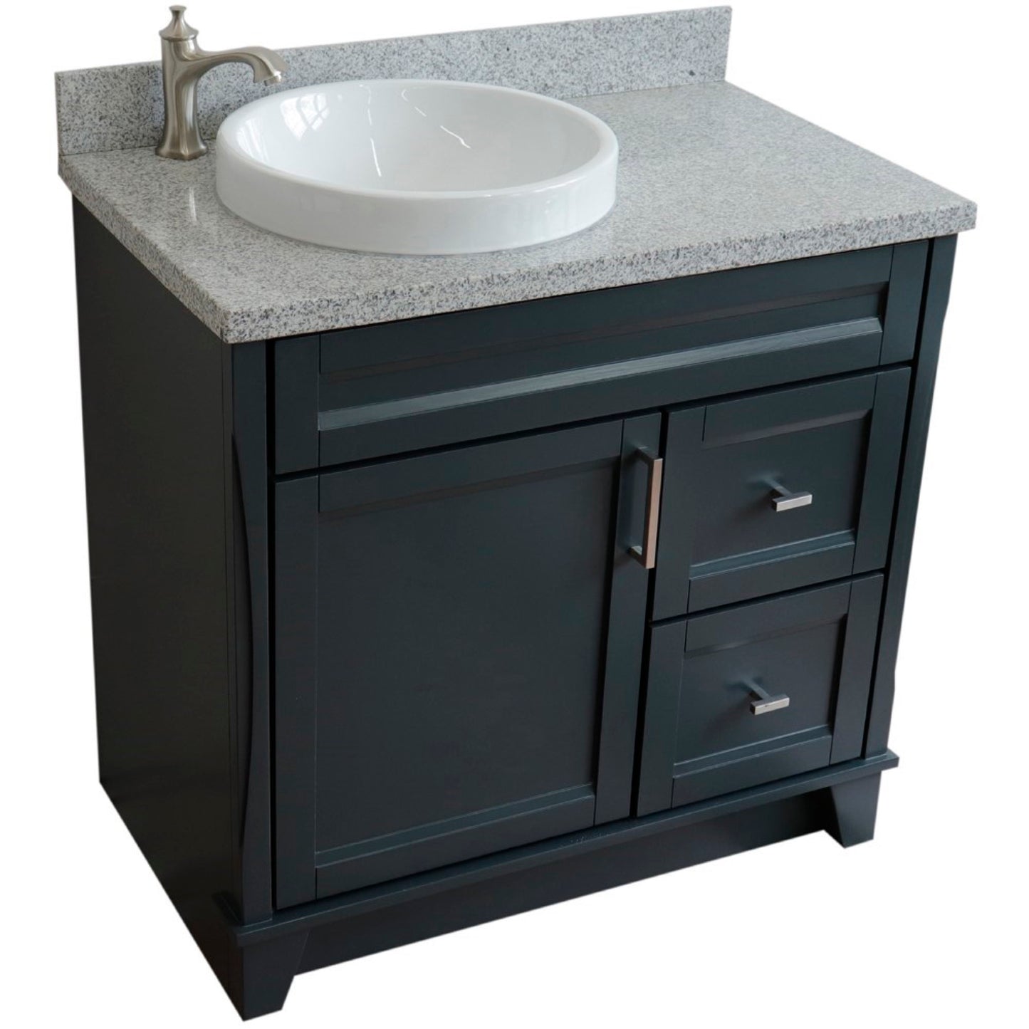 37" Single sink vanity in Dark Gray finish with Gray granite and Left door/Round Left sink