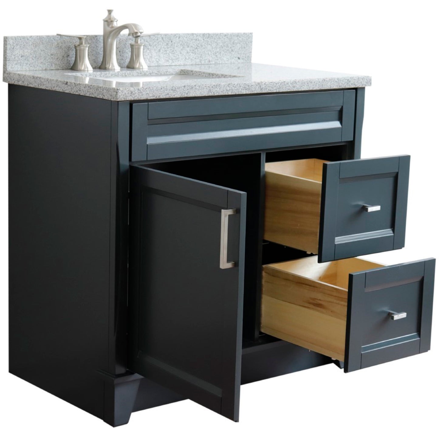 37" Single sink vanity in Dark Gray finish with Gray granite and Left door/Left sink
