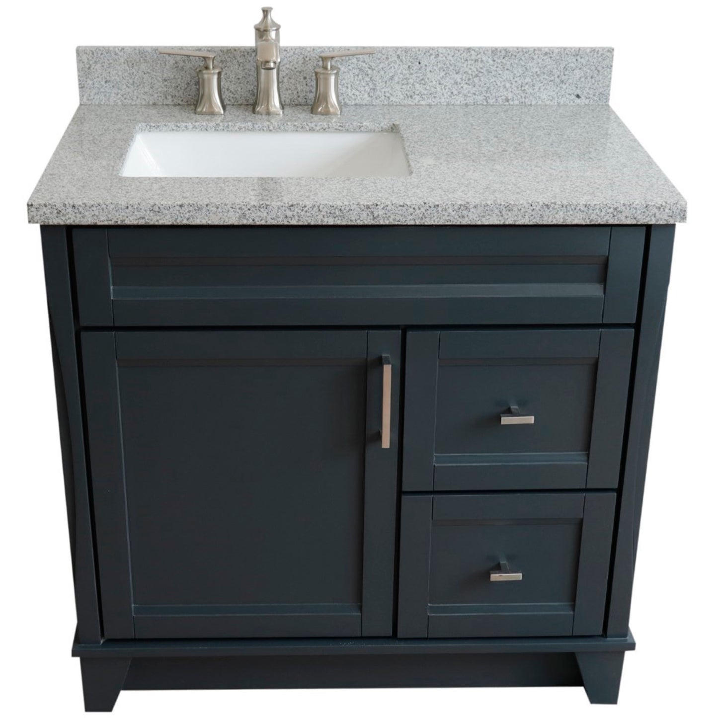 37" Single sink vanity in Dark Gray finish with Gray granite and Left door/Left sink