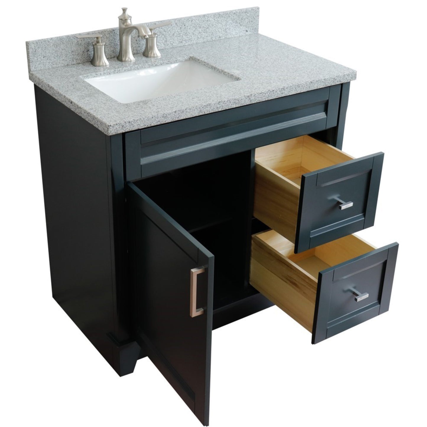 37" Single sink vanity in Dark Gray finish with Gray granite and Left door/Left sink