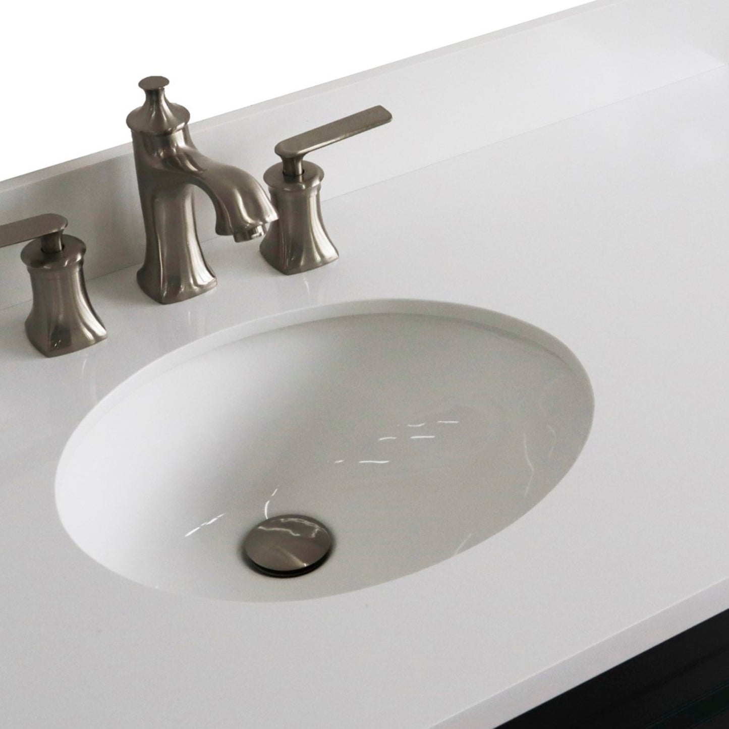 37" Single sink vanity in Dark Gray finish with White engineered stone and Left door/Left sink