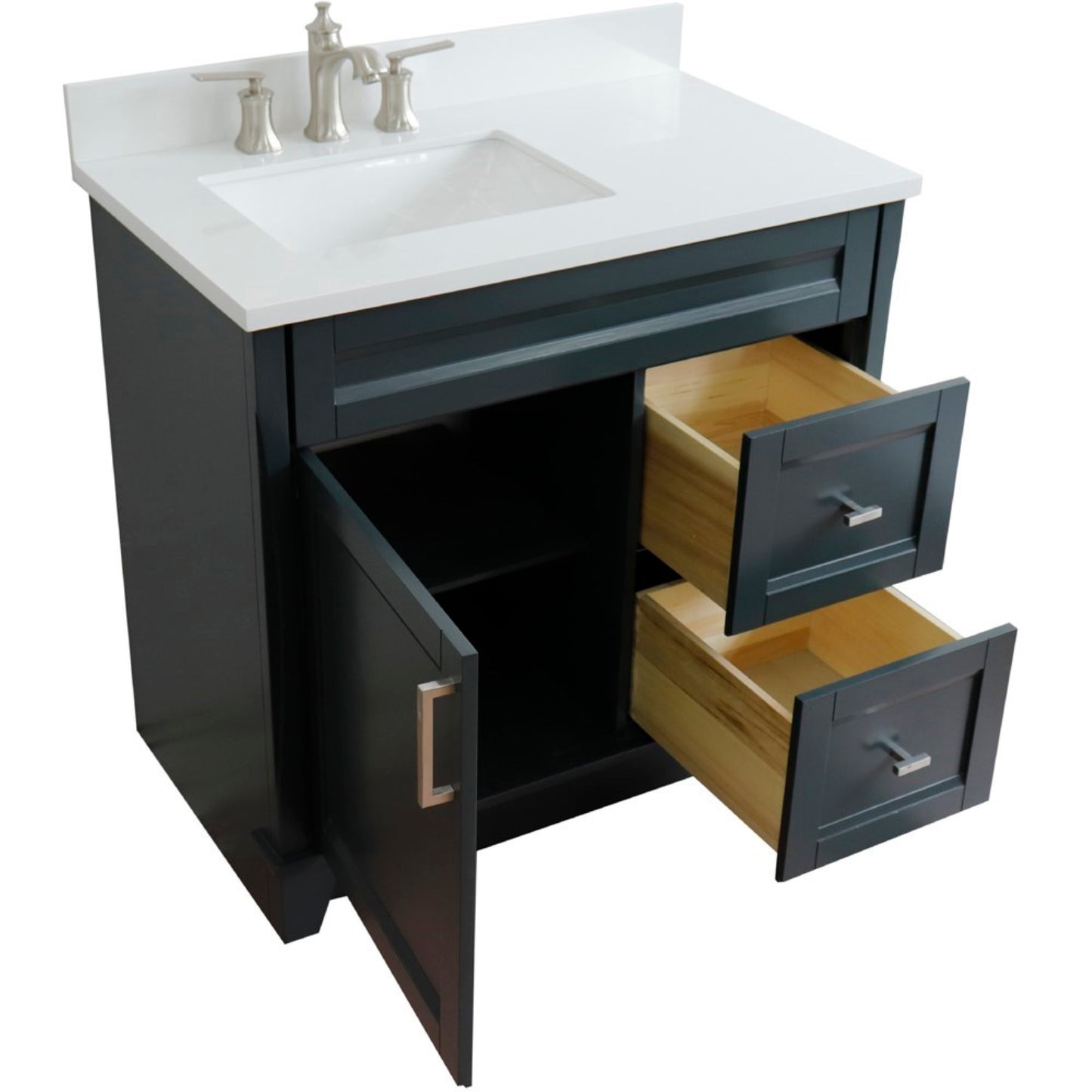 37" Single sink vanity in Dark Gray finish with White engineered stone and Left door/Left sink