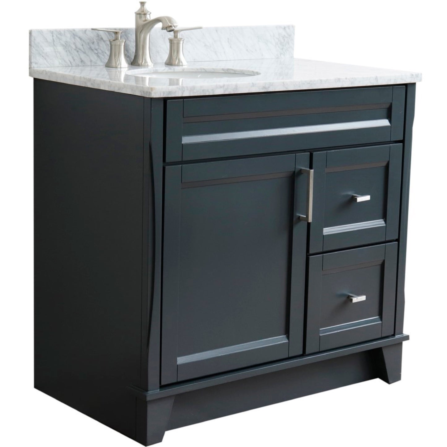 37" Single sink vanity in Dark Gray finish with White Carrara marble and Left door/Left sink