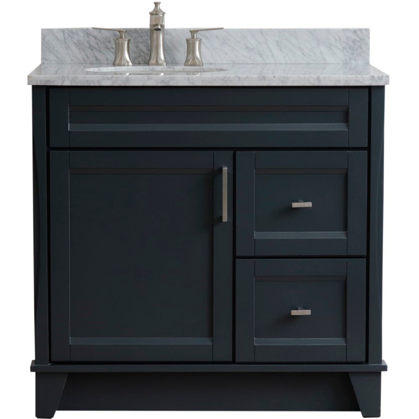 37" Single sink vanity in Dark Gray finish with White Carrara marble and Left door/Left sink