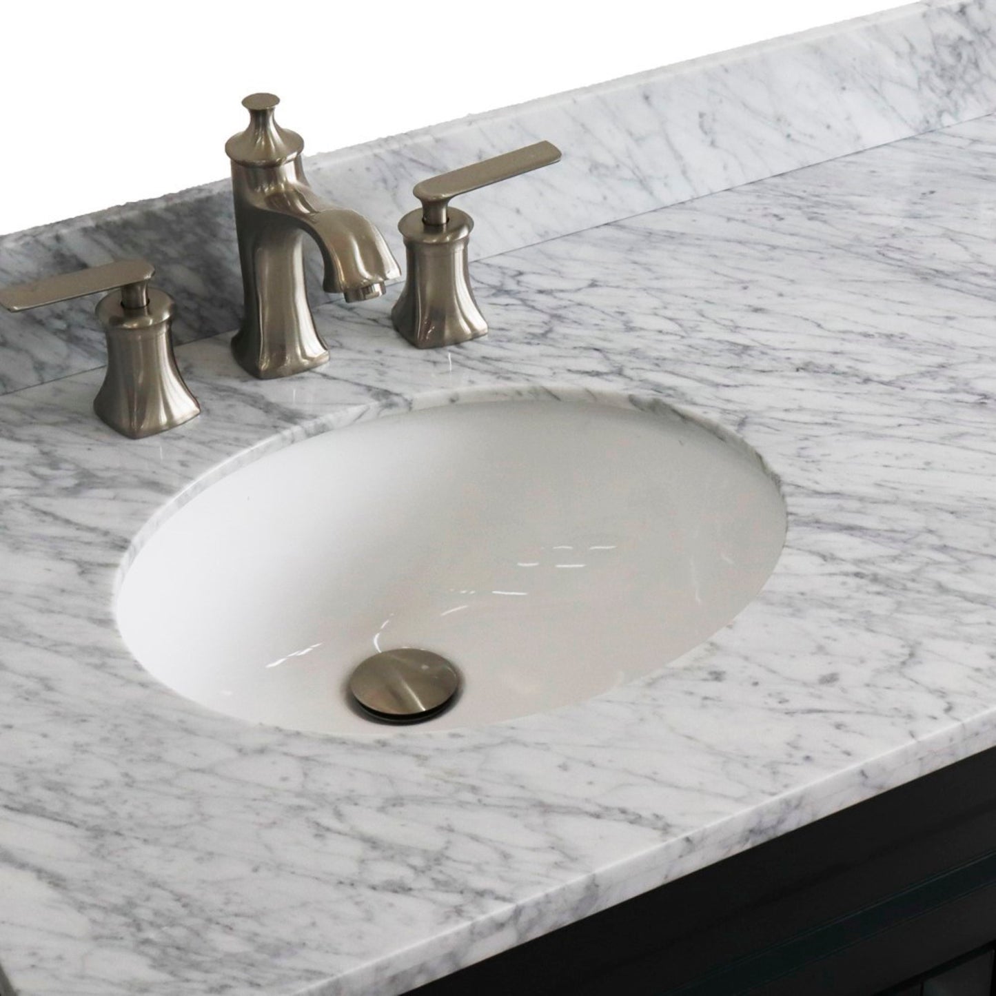 37" Single sink vanity in Dark Gray finish with White Carrara marble and Left door/Left sink