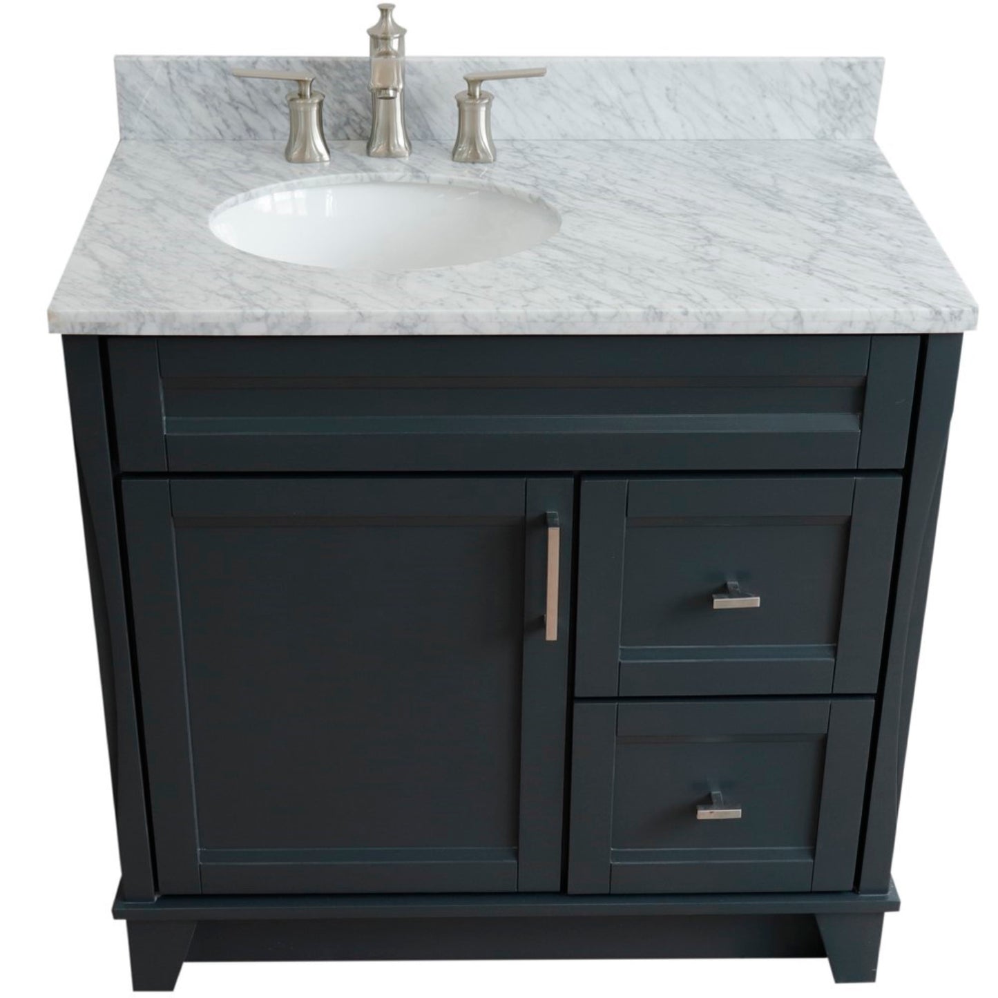 37" Single sink vanity in Dark Gray finish with White Carrara marble and Left door/Left sink