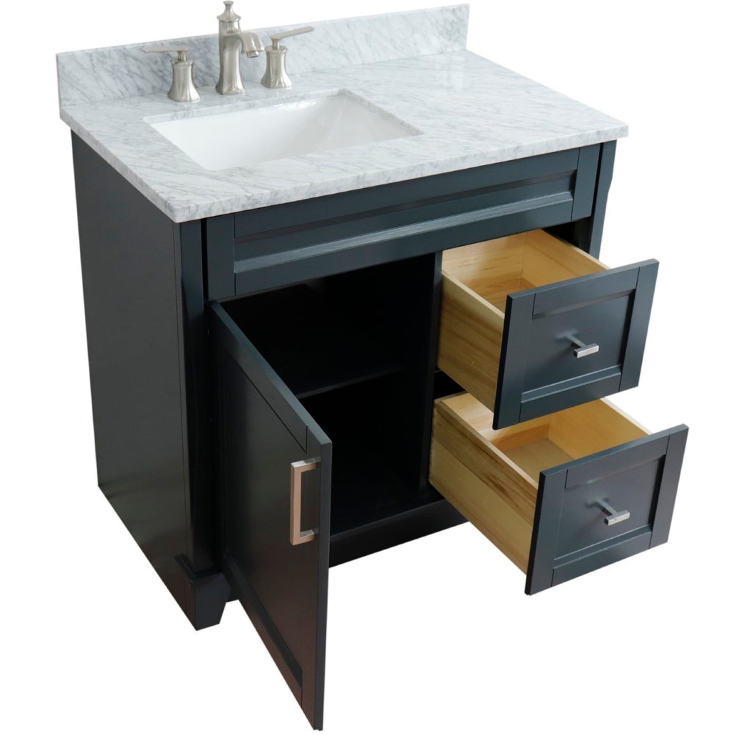 37" Single sink vanity in Dark Gray finish with White Carrara marble and Left door/Left sink