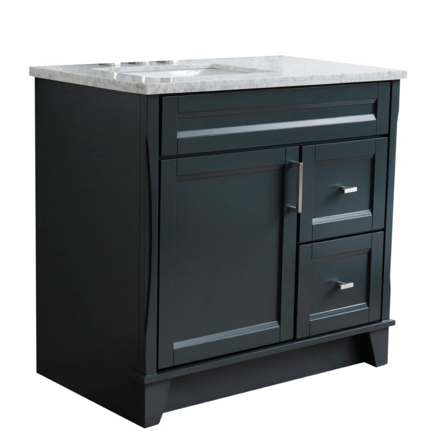 37" Single sink vanity in Dark Gray finish with White Carrara marble and Left door/Left sink