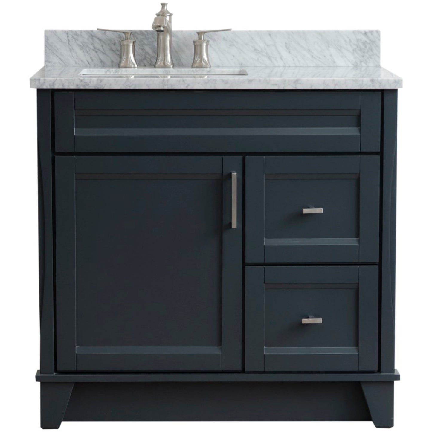 37" Single sink vanity in Dark Gray finish with White Carrara marble and Left door/Left sink