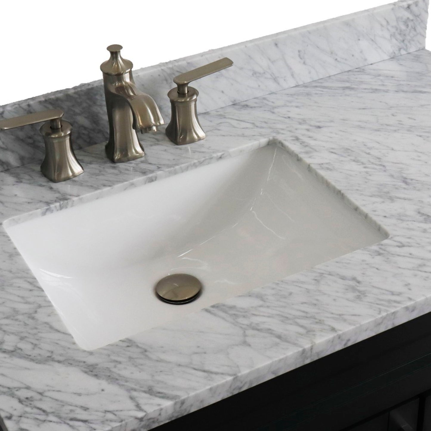 37" Single sink vanity in Dark Gray finish with White Carrara marble and Left door/Left sink