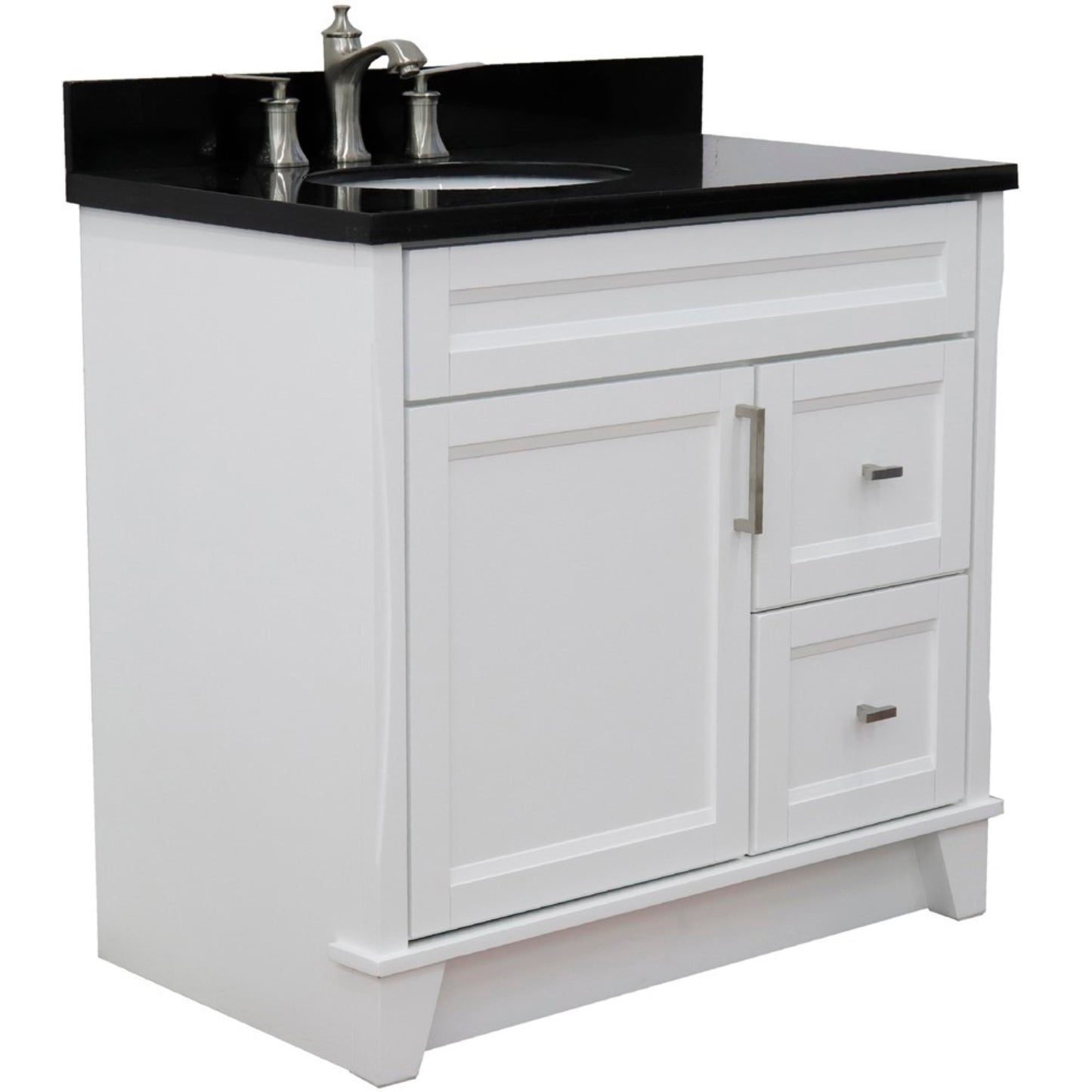 37" Single sink vanity in White finish with Black galaxy granite and Left door/Left sink