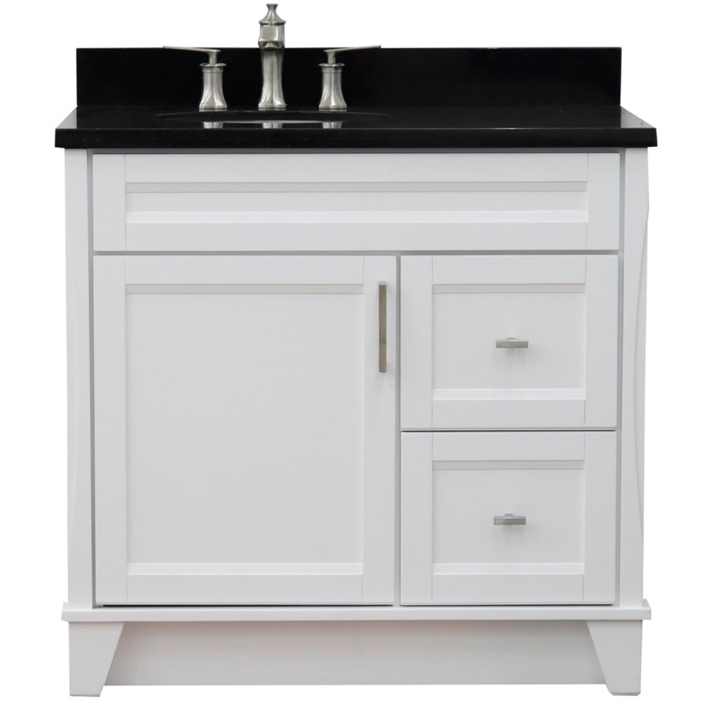 37" Single sink vanity in White finish with Black galaxy granite and Left door/Left sink