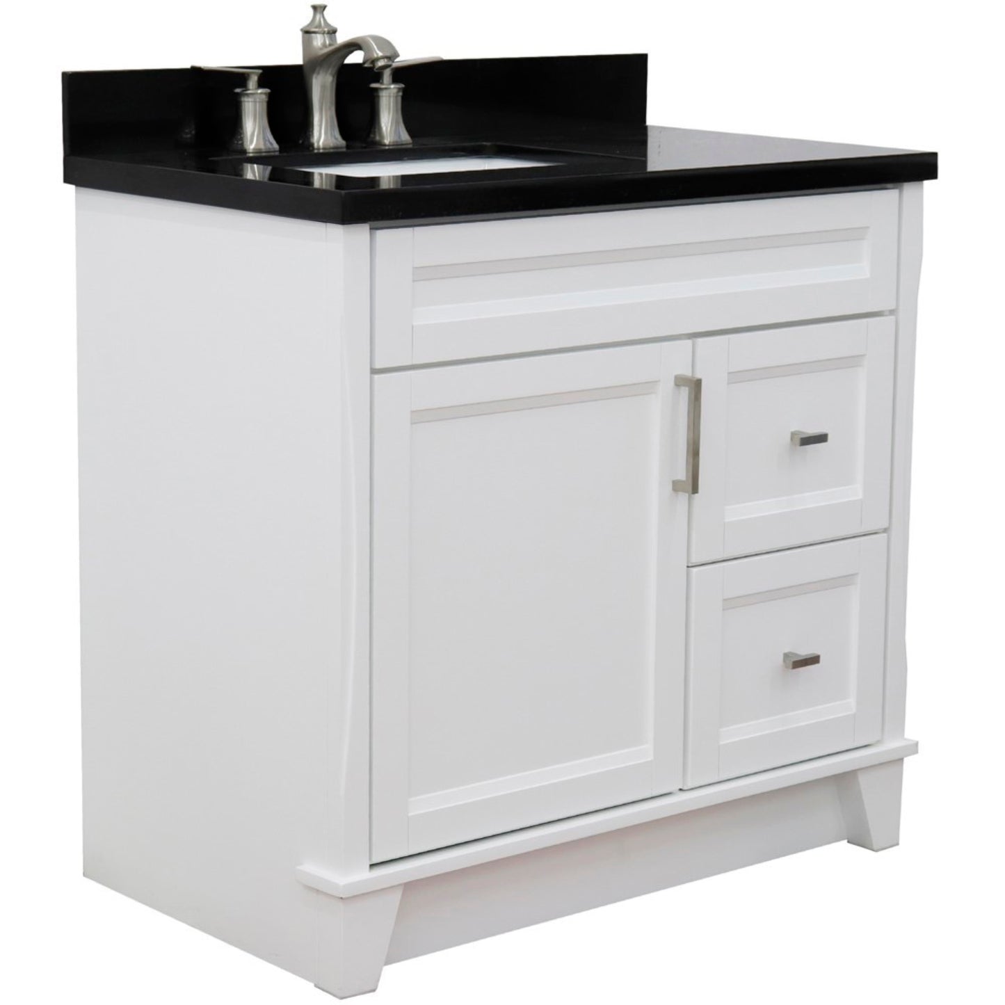 37" Single sink vanity in White finish with Black galaxy granite and Left door/Left sink