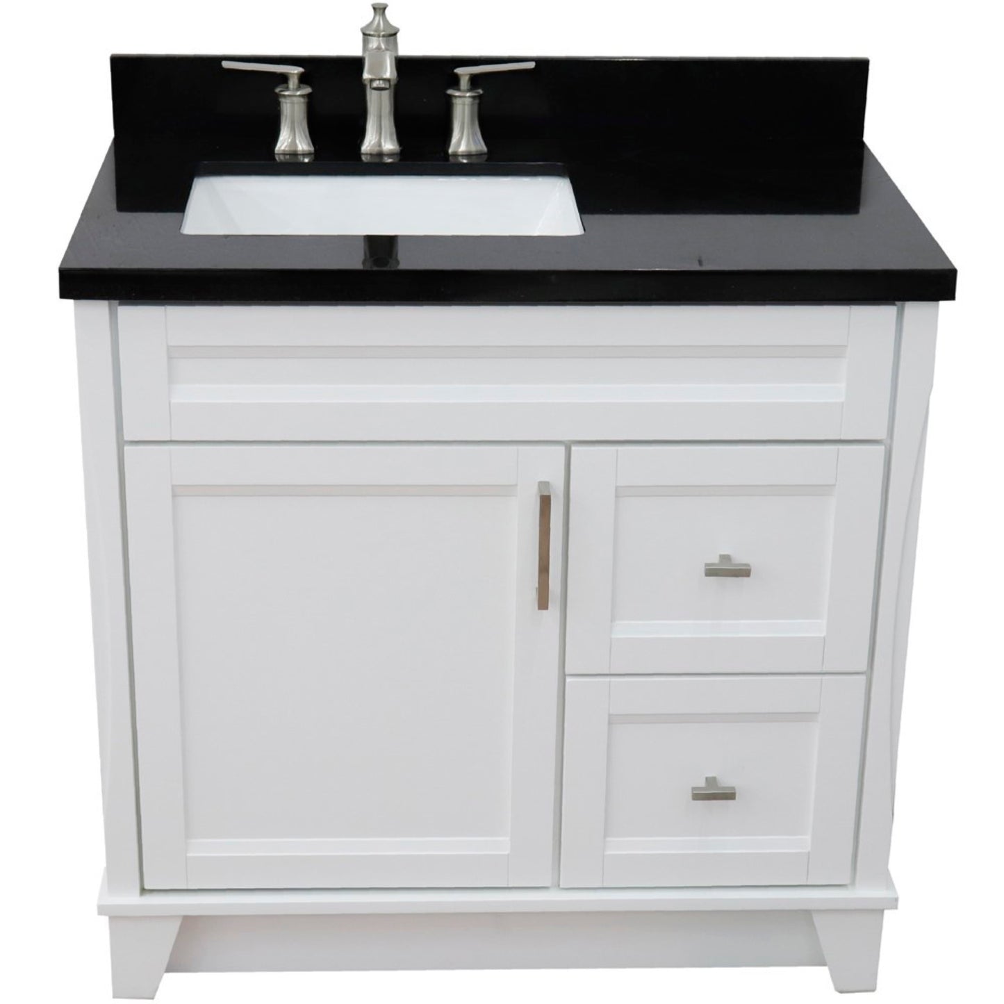 37" Single sink vanity in White finish with Black galaxy granite and Left door/Left sink