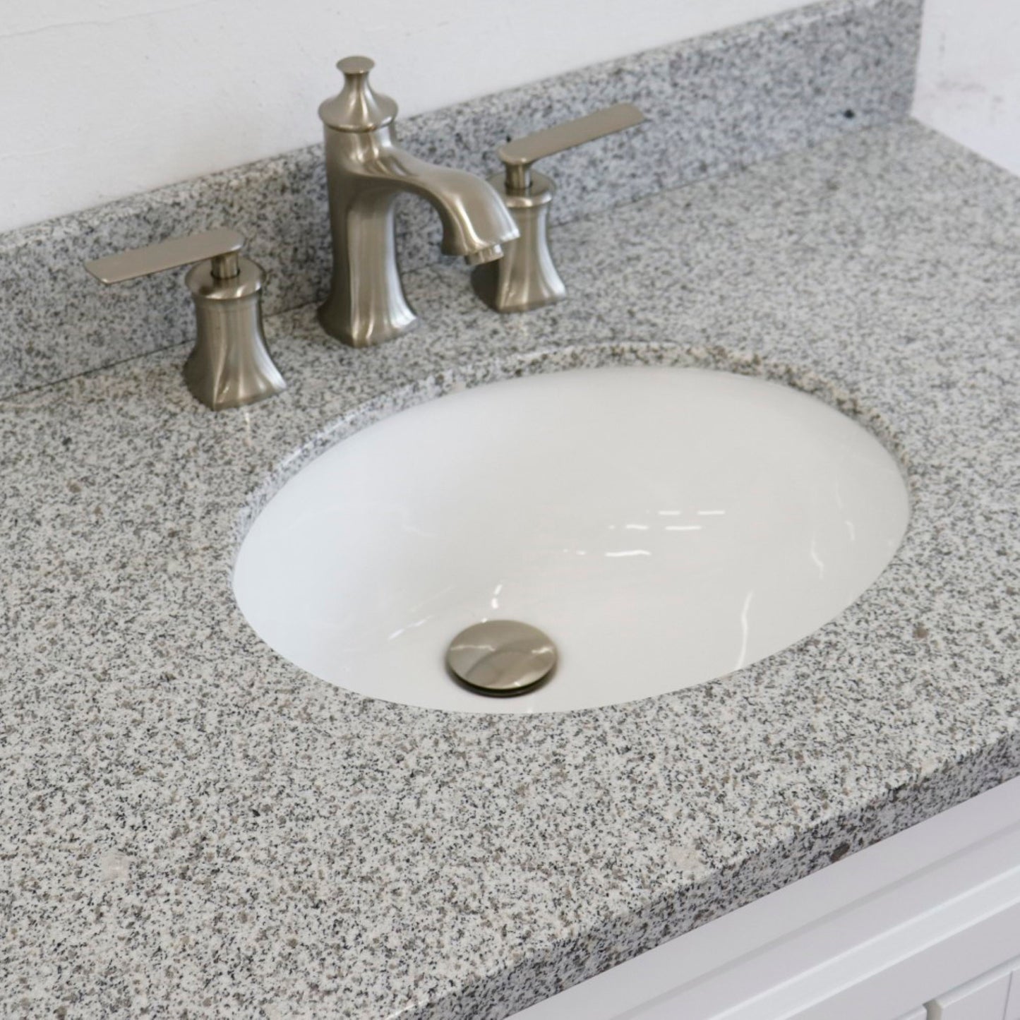 37" Single sink vanity in White finish with Gray granite and Left door/Center sink