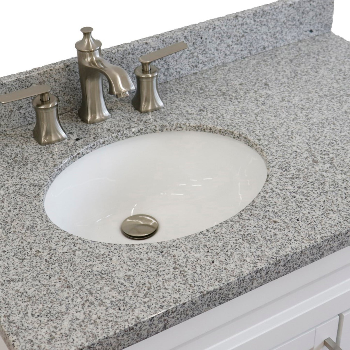 37" Single sink vanity in White finish with Gray granite and Left door/Left sink