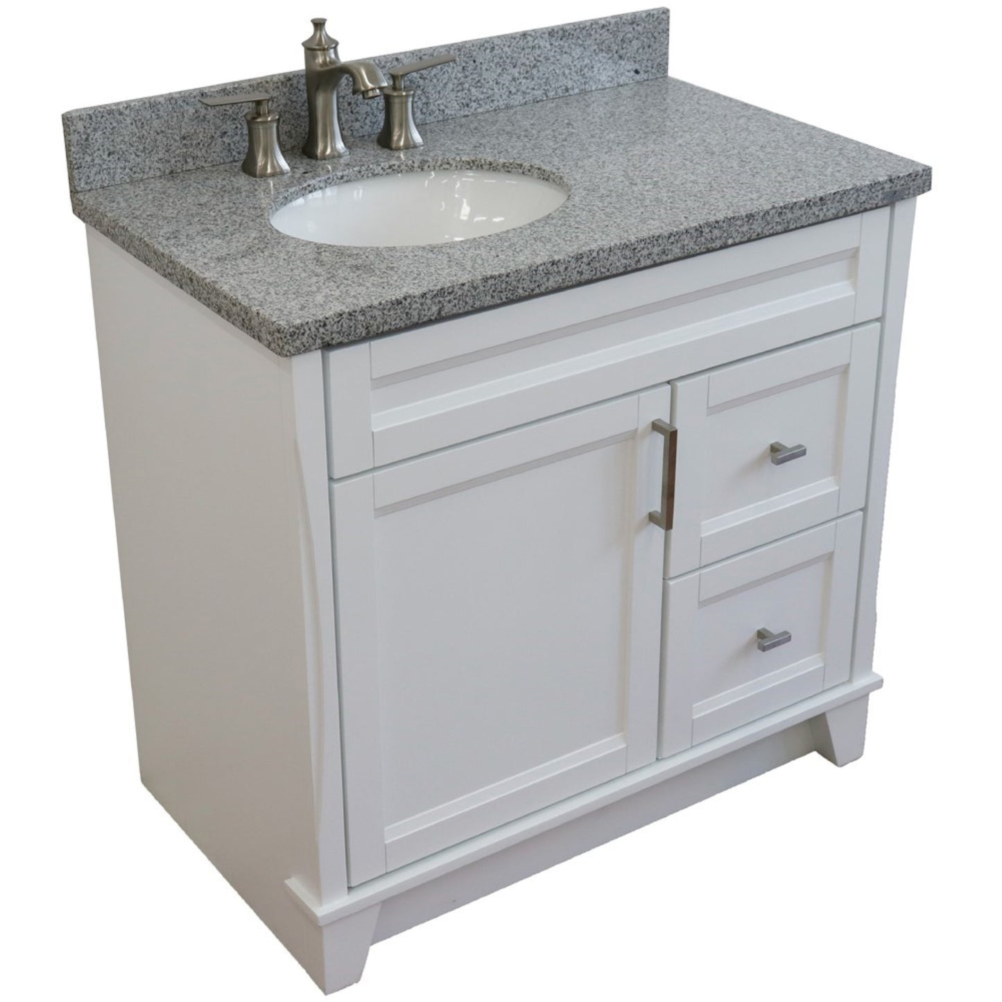 37" Single sink vanity in White finish with Gray granite and Left door/Left sink