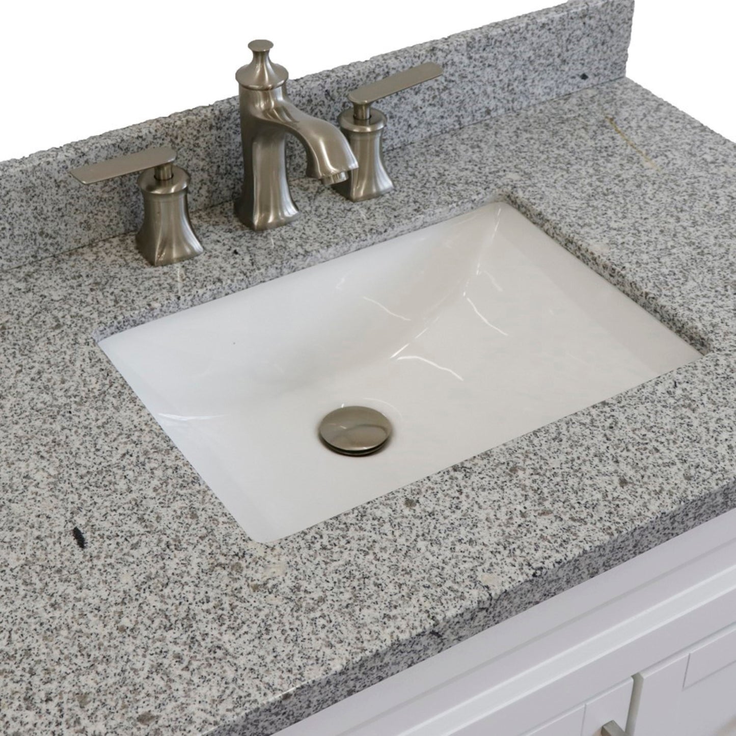 37" Single sink vanity in White finish with Gray granite and Left door/Center sink