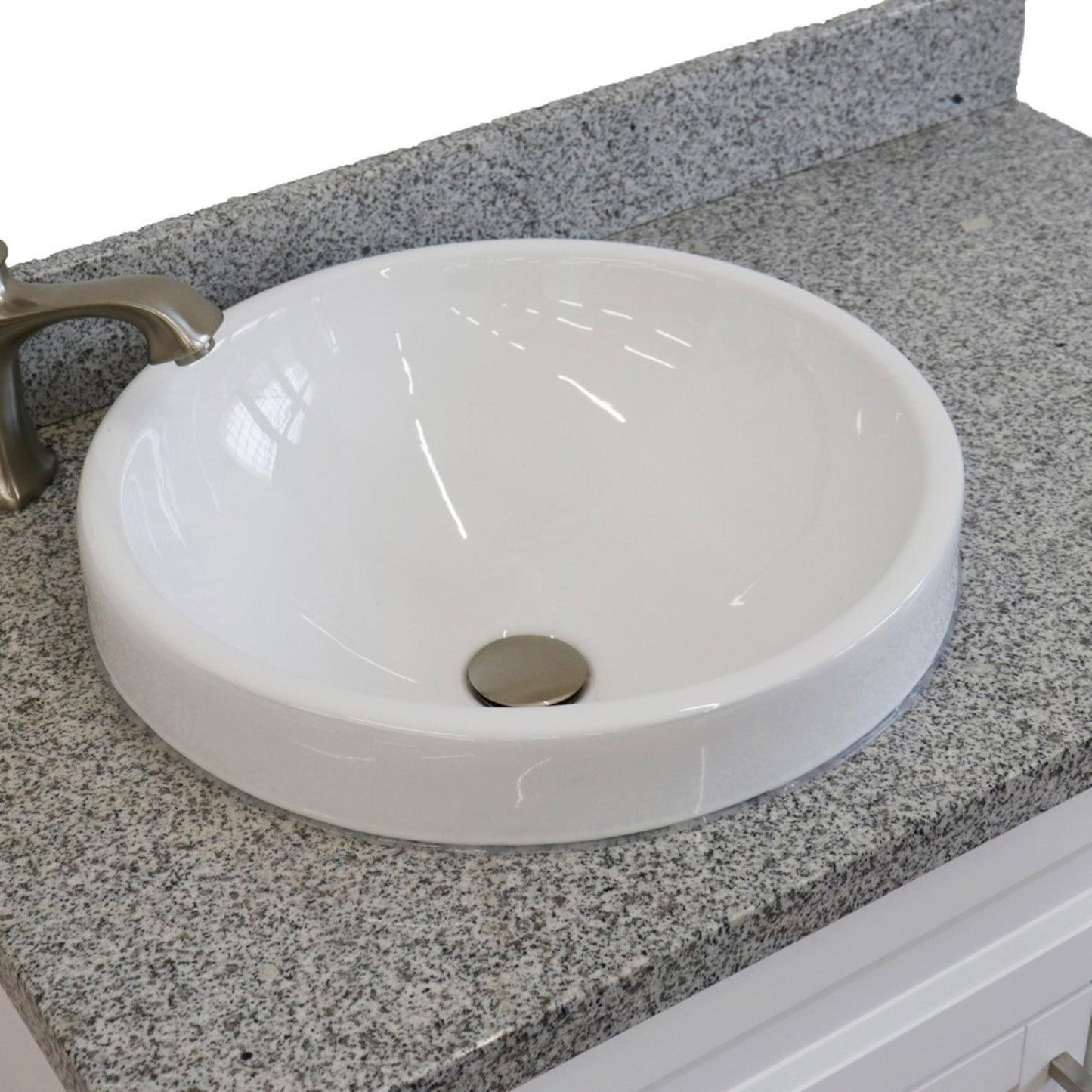 37" Single sink vanity in White finish with Gray granite and Left door/Round Left sink
