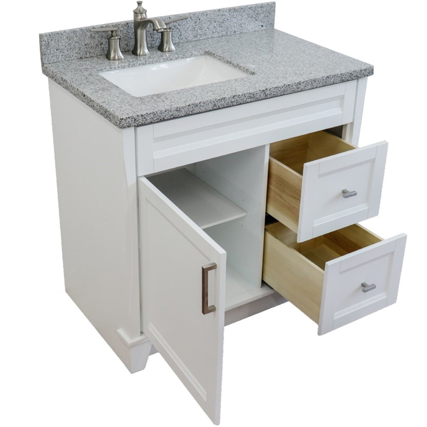 37" Single sink vanity in White finish with Gray granite and Left door/Left sink