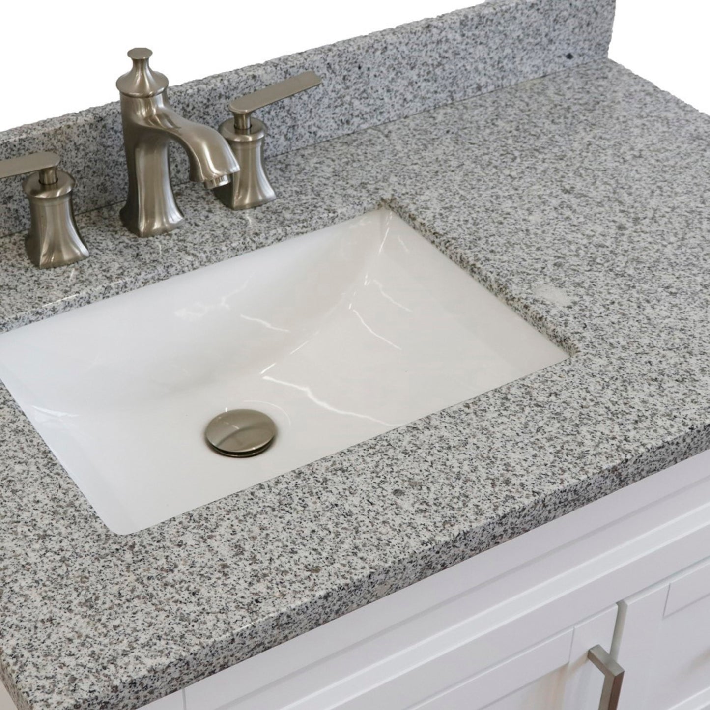37" Single sink vanity in White finish with Gray granite and Left door/Left sink