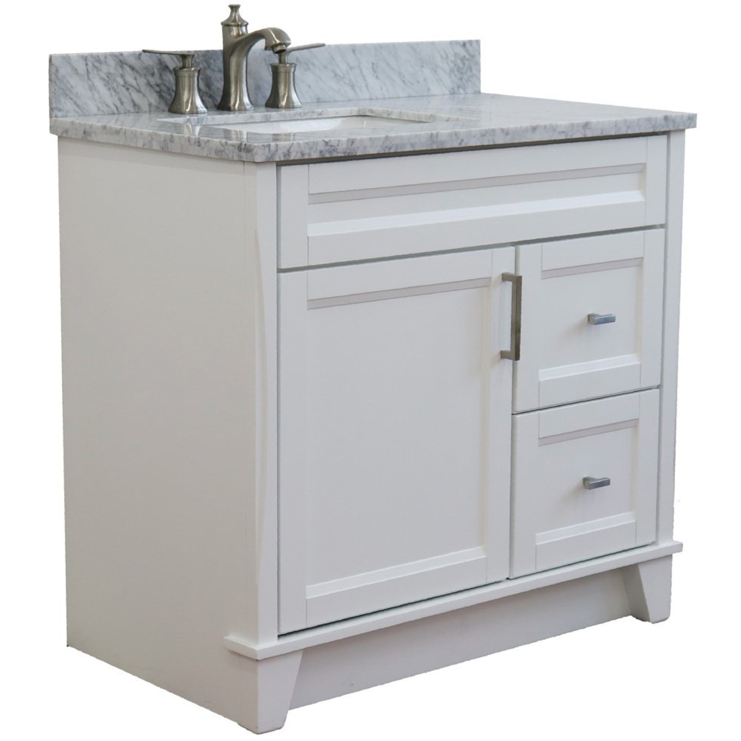 37" Single sink vanity in White finish with White Carrara marble and Left door/Left sink