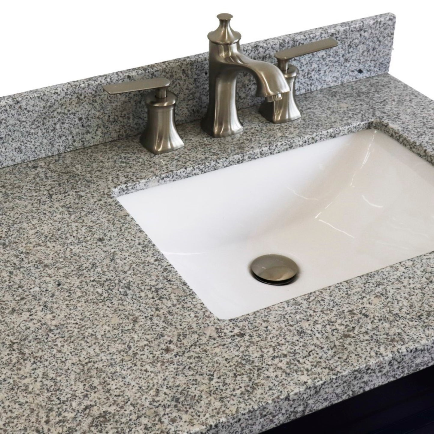 37" Single sink vanity in Blue finish with Gray granite and LEFT rectangle sink RIGHT drawers