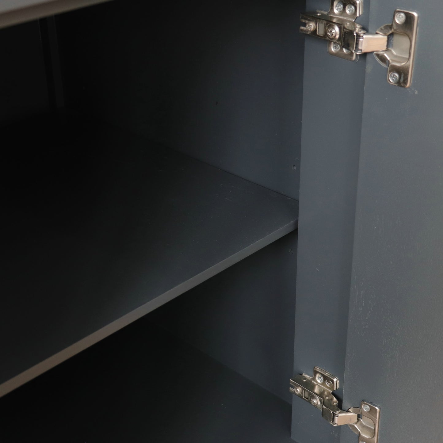 37" Single sink vanity in Dark Gray finish with Black galaxy granite and CENTER oval sink RIGHT drawers