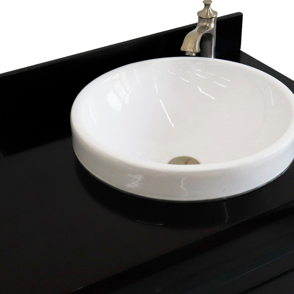 37" Single sink vanity in Dark Gray finish with Black galaxy granite and LEFT round sink RIGHT drawers