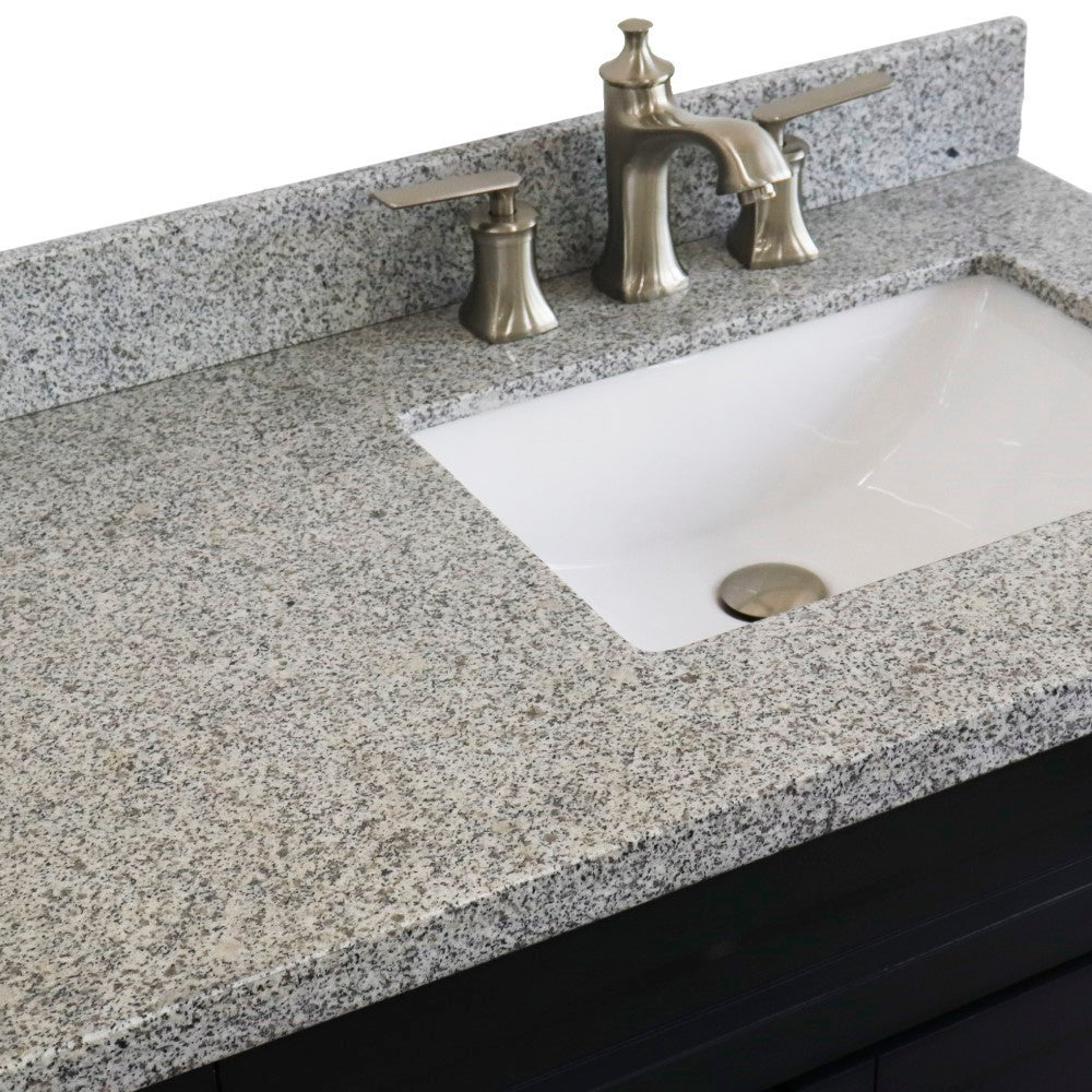 37" Single sink vanity in Dark Gray finish with Gray granite and LEFT rectangle sink RIGHT drawers