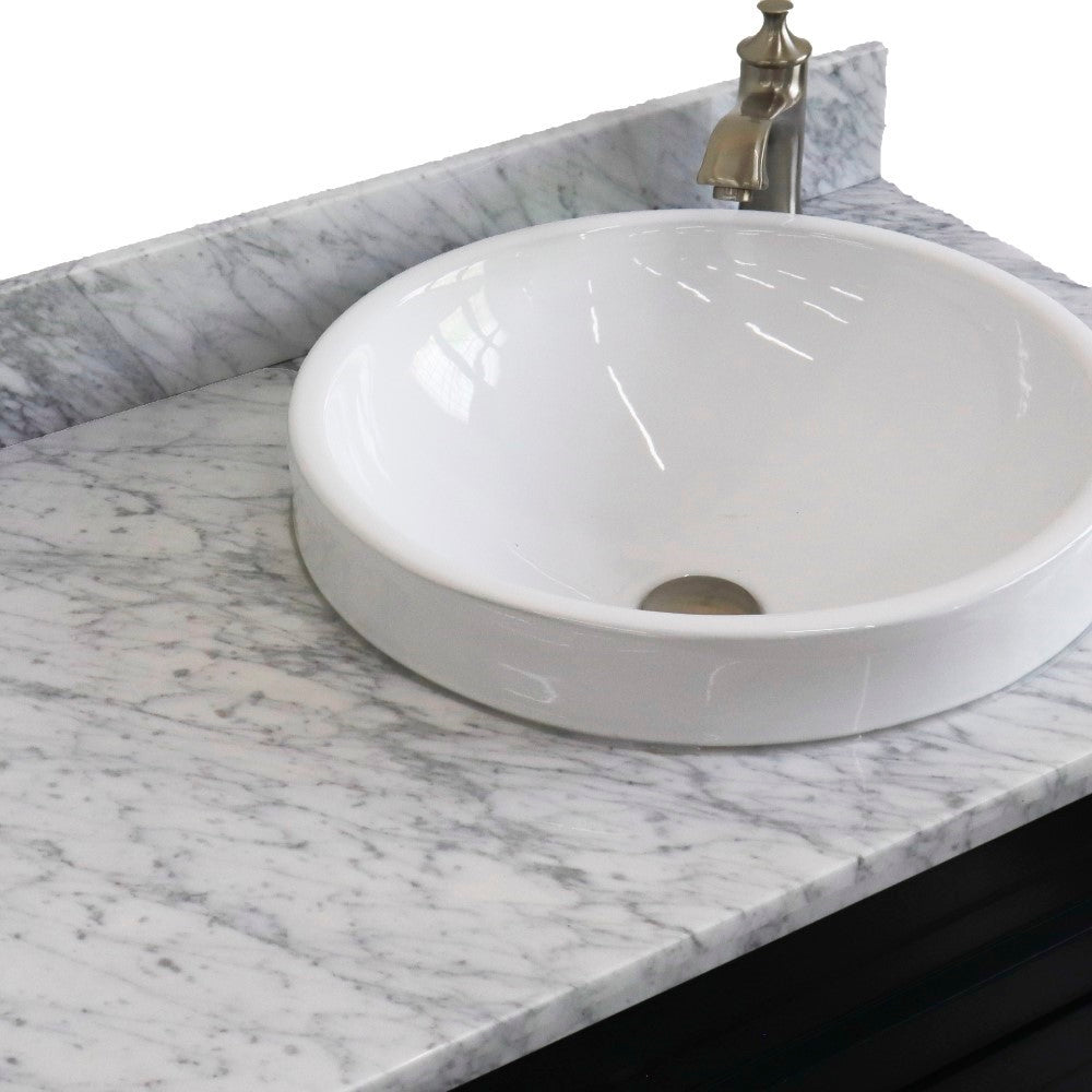 37" Single sink vanity in Dark Gray finish with White Carrara marble and LEFT round sink RIGHT drawers
