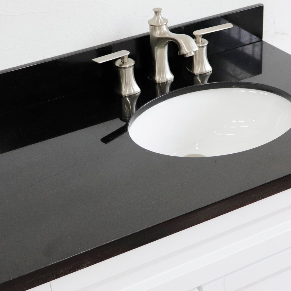 37" Single sink vanity in White finish with Black galaxy granite and LEFT oval sink RIGHT drawers