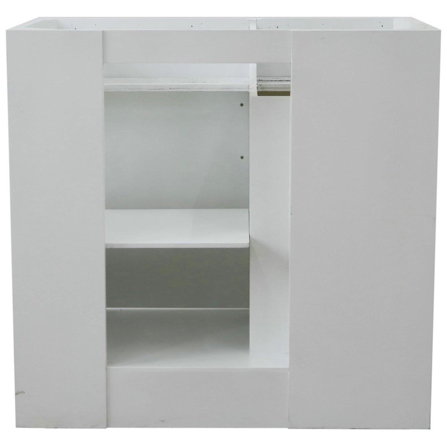 37" Single sink vanity in White finish with Gray granite and CENTER rectangle sink RIGHT drawers