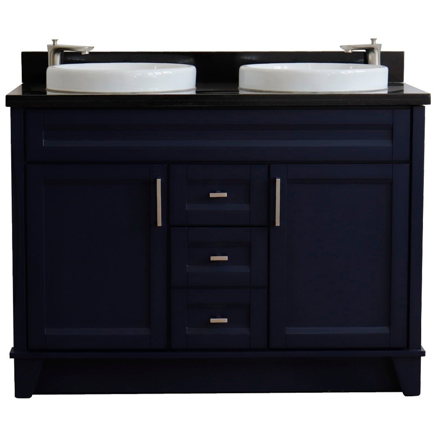 49" Double sink vanity in Blue finish with Black galaxy granite and round sink